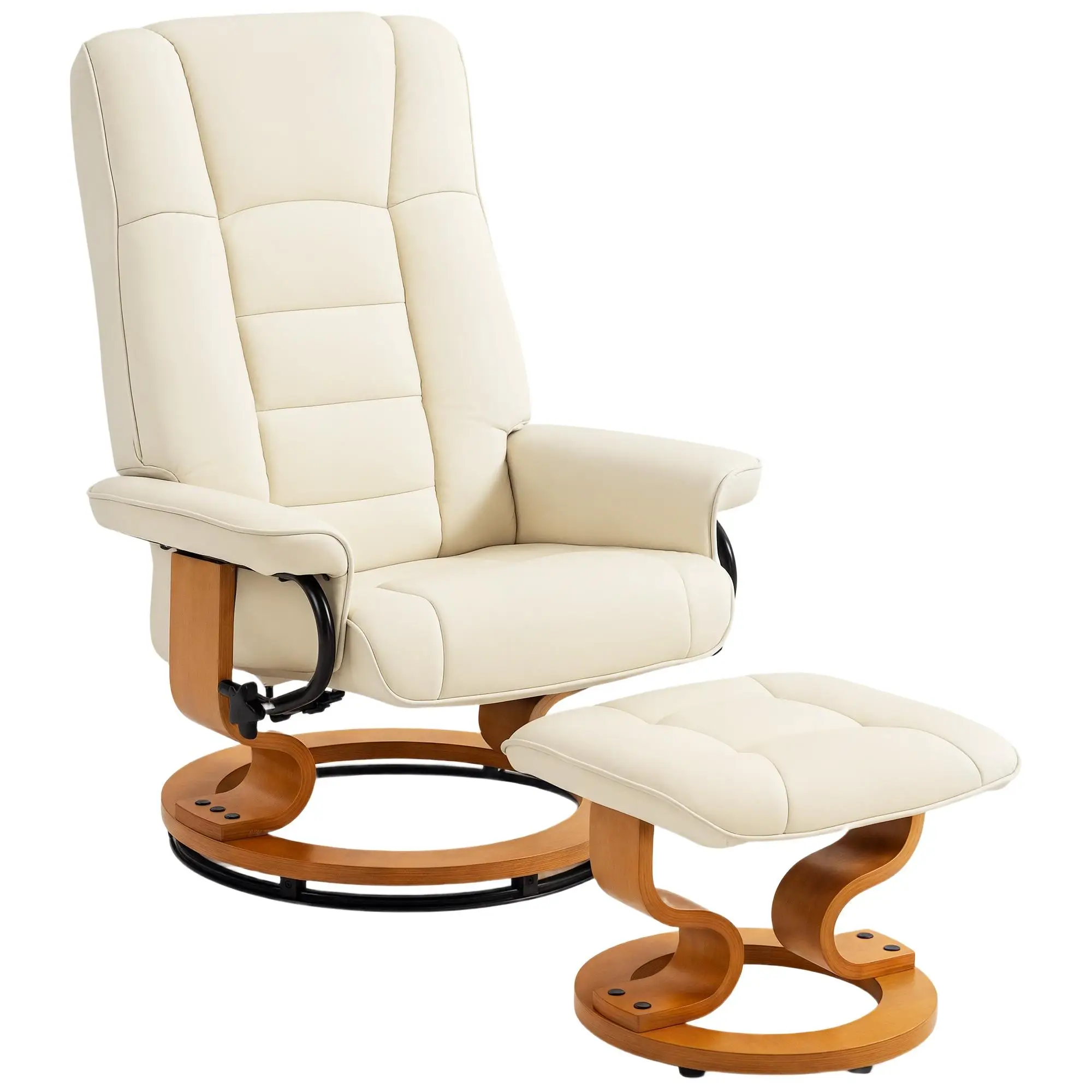 Inclinable à 360° °   fauteuil avec réglage en hauteur jusqu'à 130 cm °   et repose-pieds, structure en bois, Blanc
