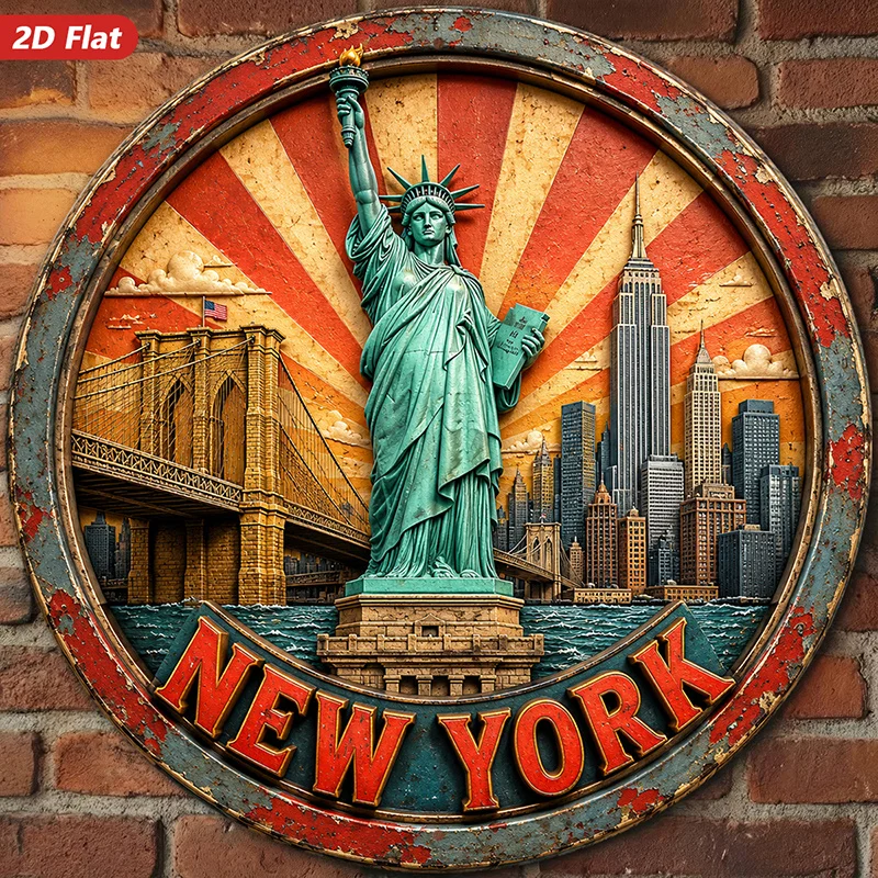 CIFBUY Vintage 2D Round Aluminum Wall Art Waterproof Durable Statue City Home Decor Living Room Office Study Indoor Outdoor