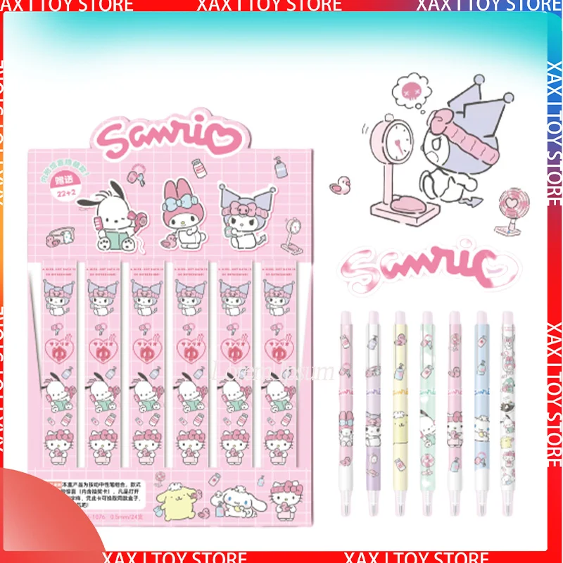 24pcs New Sanrio Hello Kitty High Quality Gel Pen Kawaii Cartoon Write Smooth Signature Pen Student Stationery Office Supplies