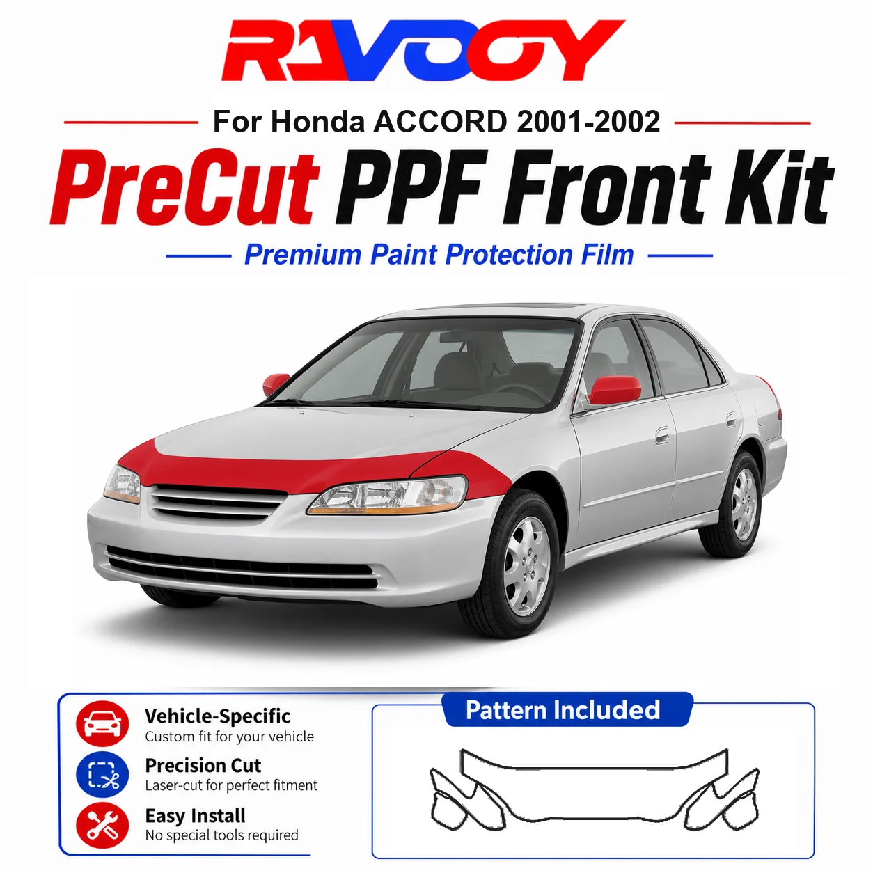 

8.5mil TPU Precut PPF Kit For Honda ACCORD 2001-2002 - Hood, Fenders & Mirror Set - Self-Healing Clear Bra Film