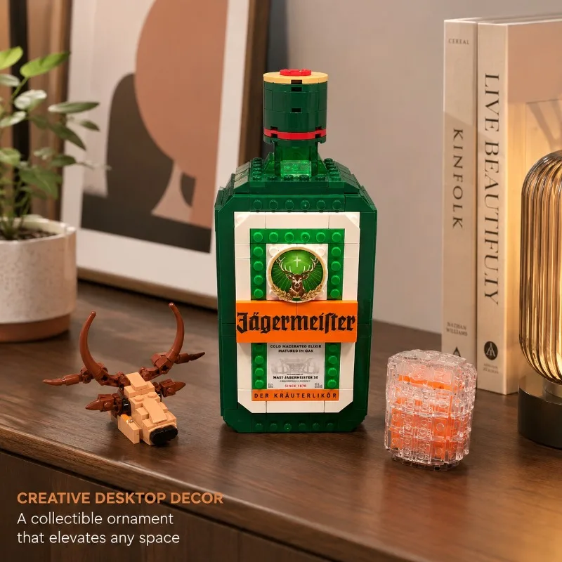 Набор строительных блоков Jagermeister: мини-кирпичики с моделью головы оленя, DIY-конструктор, настольный декор, украшение для взрослых, хобби-поделка
