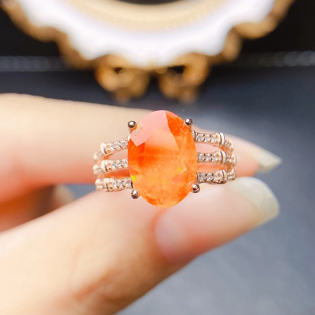 

Natural Orange Fire Opal Gemstone Women Ring Oval Cut Solitaire Ring 925 Silver October Birthstone Anniversary Ring Gift For Her