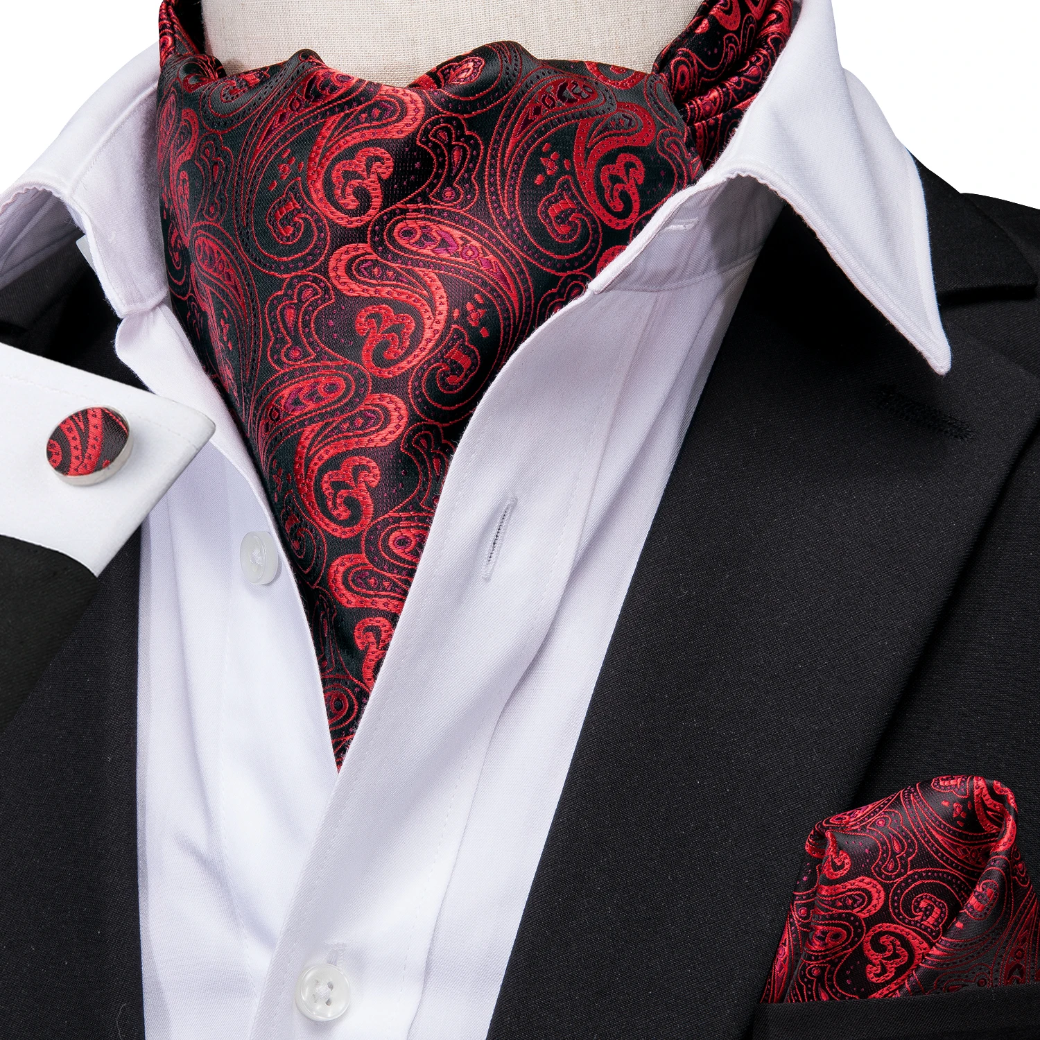 Dropshipping Silk Mens Ascot Hanky Cufflinks Set Jacquard Paisley Floral Vintage Cravat Tie Wholesale for Male Wedding Business