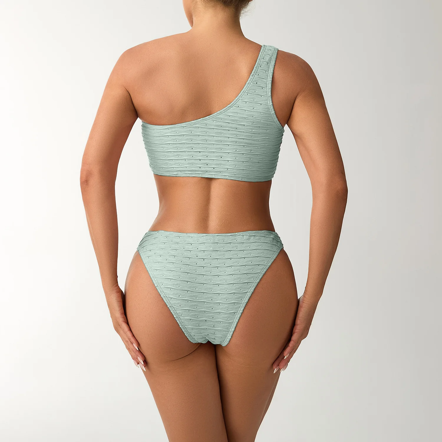 2026 New Style Breathable Quick Dry Solid Color Single Shoulder Bikini Sexy Swimsuit Women's High Elasticity Thickened Backless