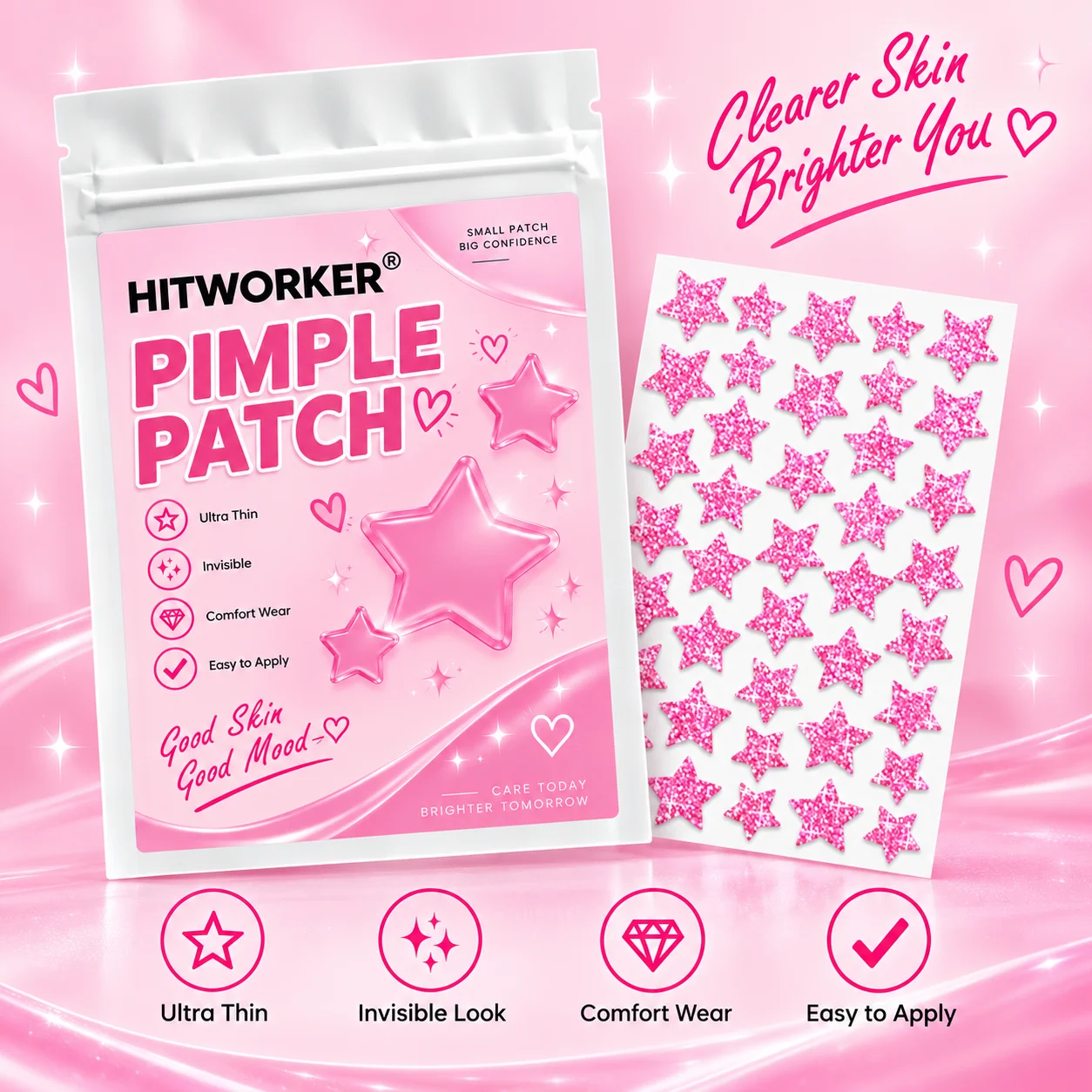 120pcs Hydrocolloid Pimple Patches, Star Shape Spot Cover Stickers, Iridescent Face Patch, Ultra-Thin Easy Peel Day Night Use