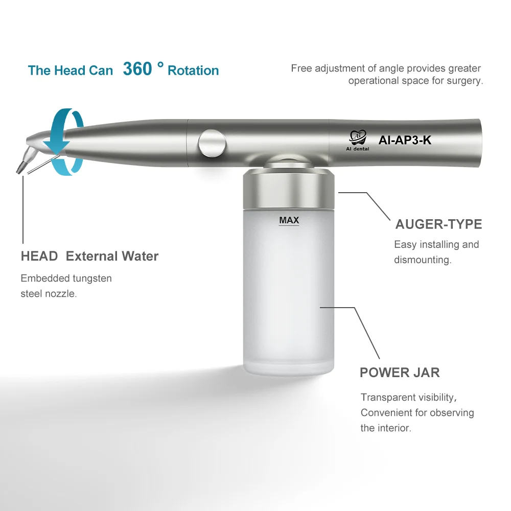 Dentale ossido di alluminio Air abrasione lucidatrice pistola per sabbiatura dentale collegare K/N-accoppiamento con getto d'acqua esterno AI-AP3