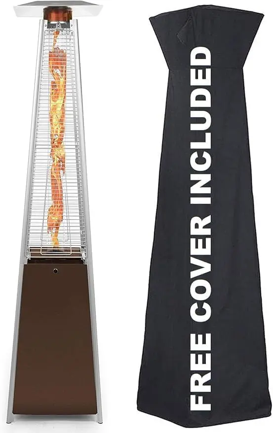 Resort Model 49,000 BTU NATURAL GAS Glass-Tube Flame Patio Heater in Rich-Mocha Matte Finish with Mobility Wheels and Protective