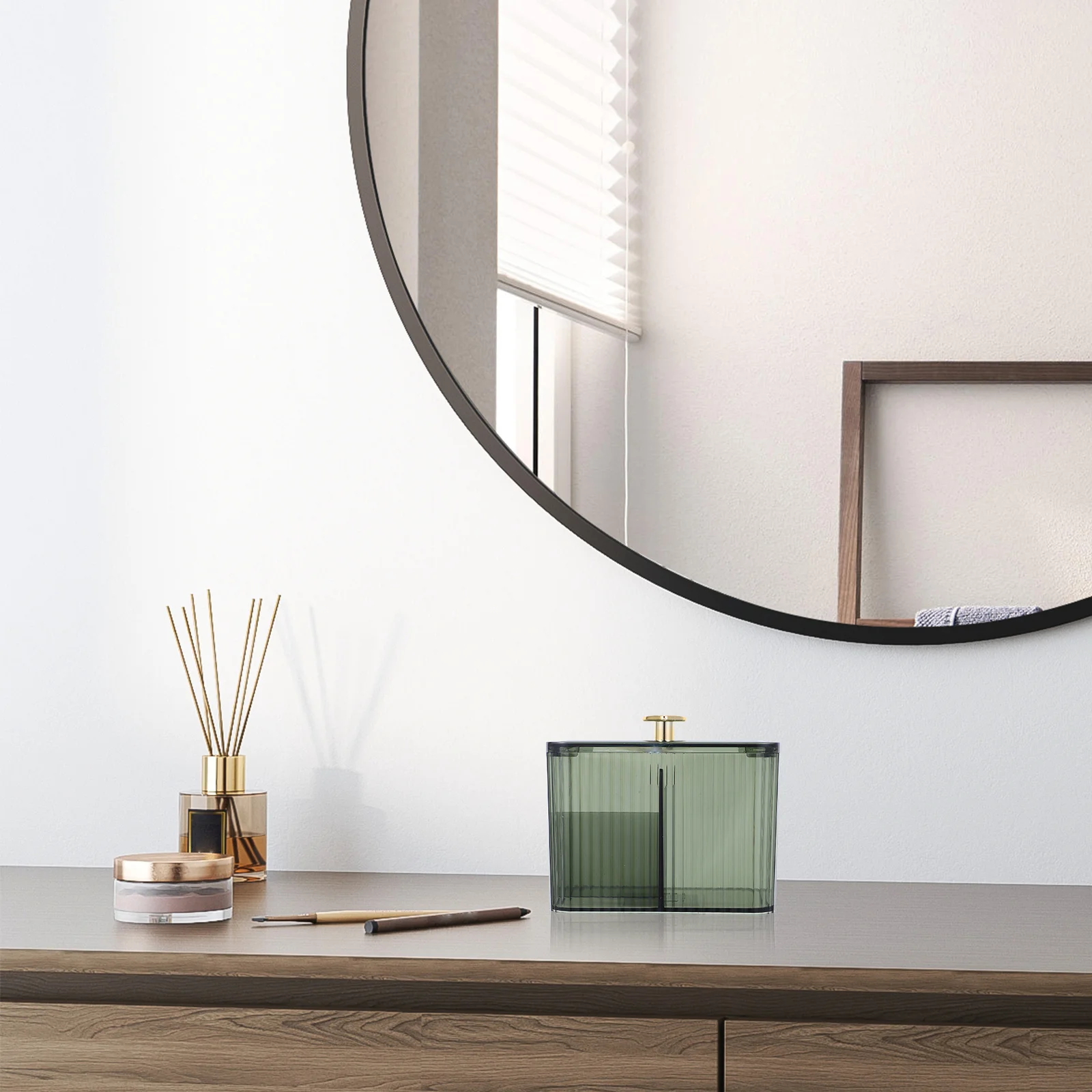 

DIKACA Cotton Storage Box Hair Tie Organizer Swab Holder Toothpick Container Portable Makeup Accessory Organizer Green