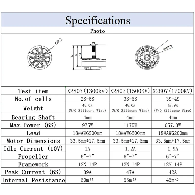 E-Power 2807 Motor 1700KV 4S 1500KV 1300KV 6S 7inch Brushless Parts For FPV Multi-rotors Long Range LR7 RC Drones Airplane Parts