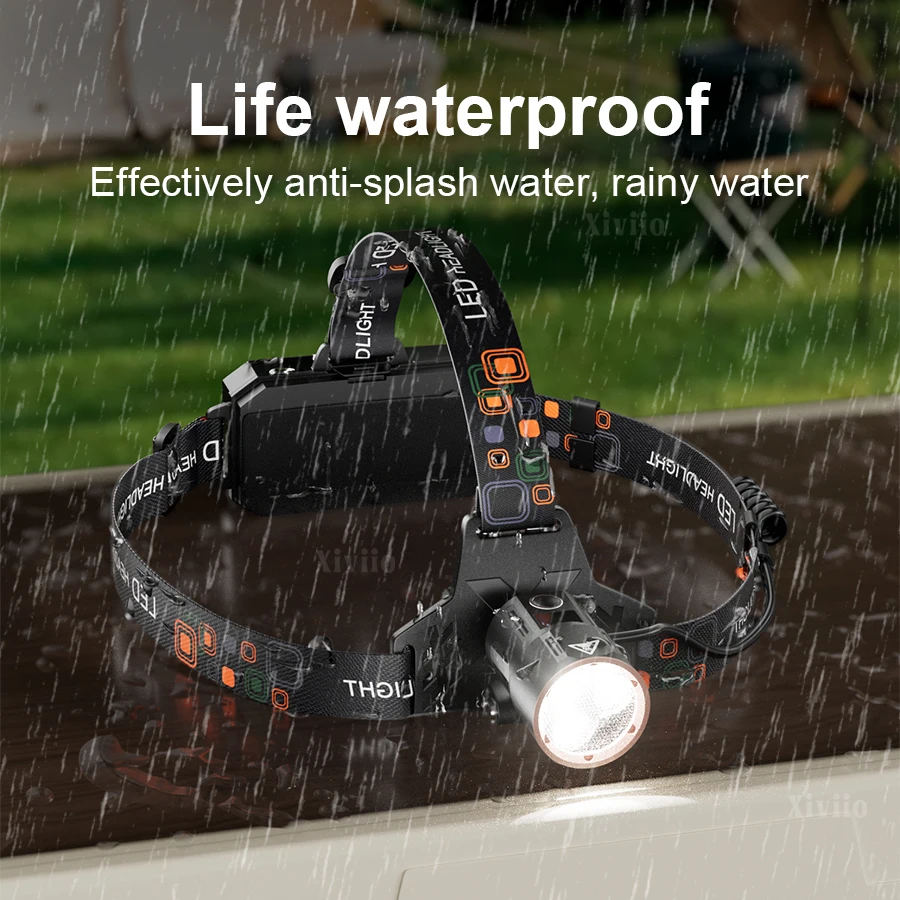 Induction Rechargeable Powerful LED Headlamp with Warnning Taillight Headlight Outdoor Waterproof 1000000 Lumens Work Head Light