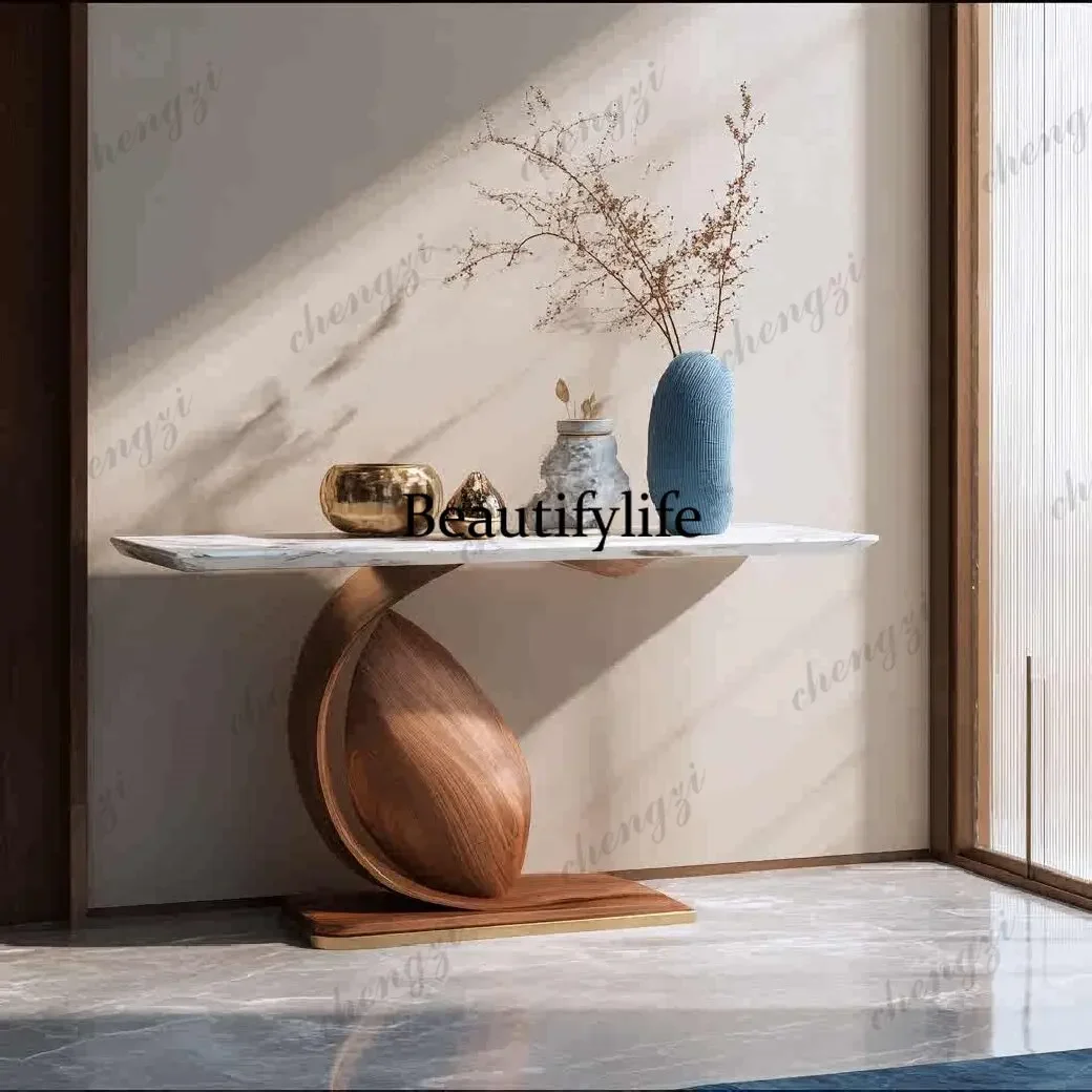 D136 Modern simple stone pattern Xuanguan platform wooden support three-dimensional decorative ornament foyer cabinet