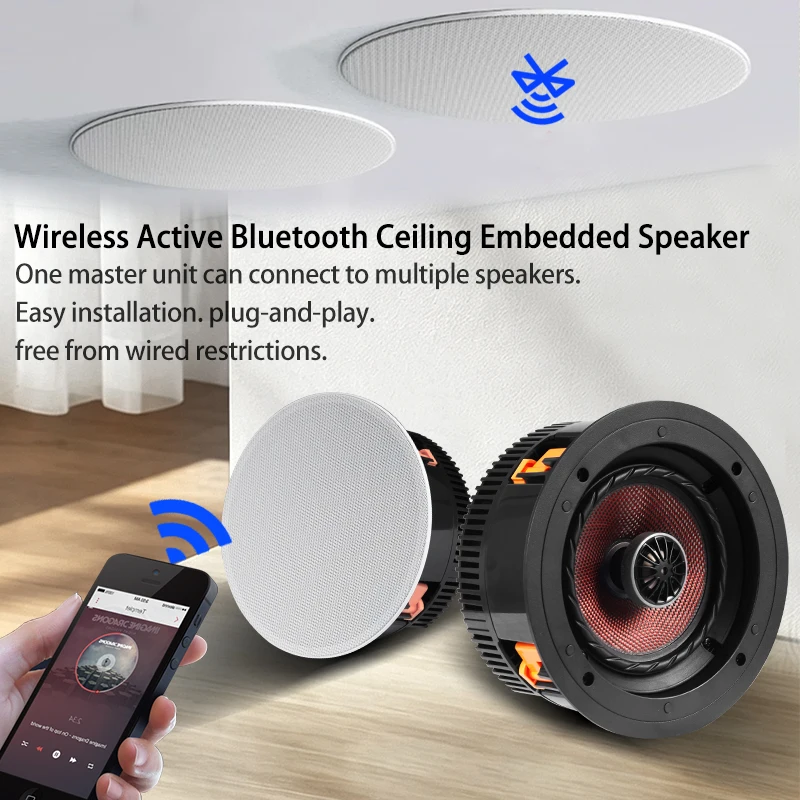 5.25 Inch Wireless In-Ceiling Speaker 50W Active Coaxial Home Theater Background Music Ceiling Speaker Multi-Room Audio