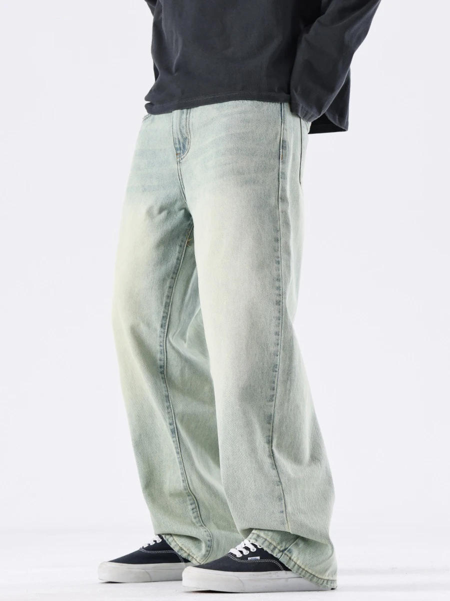 루즈 스트레이트 레그 남성용 청바지 아메리칸 레트로 웨이드 데님 팬츠 하이 스트리트 롱 트라우저 여름 신상 슬림 핏