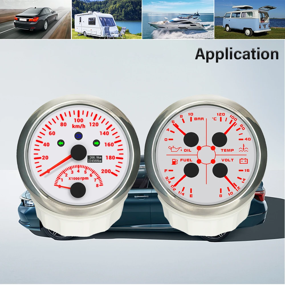 ELING Cars 85mm 2in1 GPS Speedometer KMH MPH with 4in1 Fuel Level 0-10Bar Oil Pressure Water Temp 12V with Alarm with Backlight