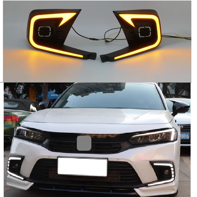 Auto Front Fog lights Led Drl For Honda Civic 11th Gen 2021 2022 2023 2024 Led Daytime Running Lights Turn Signal Lights