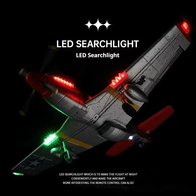 Wltoys A280 브러시리스 4 채널 글라이더 폼 고정 날개 P51 전투기 원격 제어 항공기 비행 모델 LED 서치 라이트