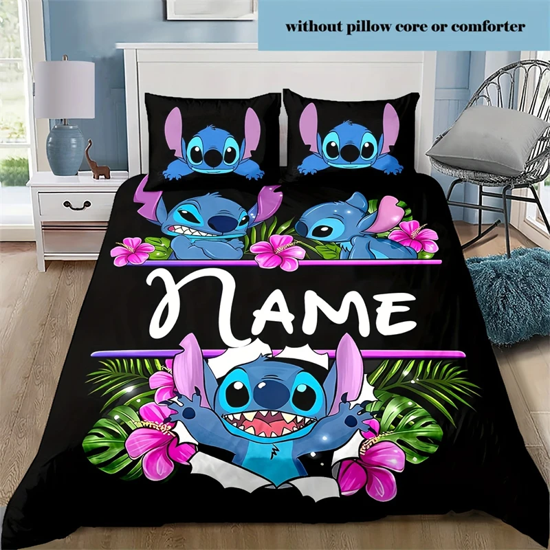 Juego de funda de edredón de Stitch de Anime personalizado, suave, de poliéster con cierre de cremallera, 2 fundas de almohada incluidas,