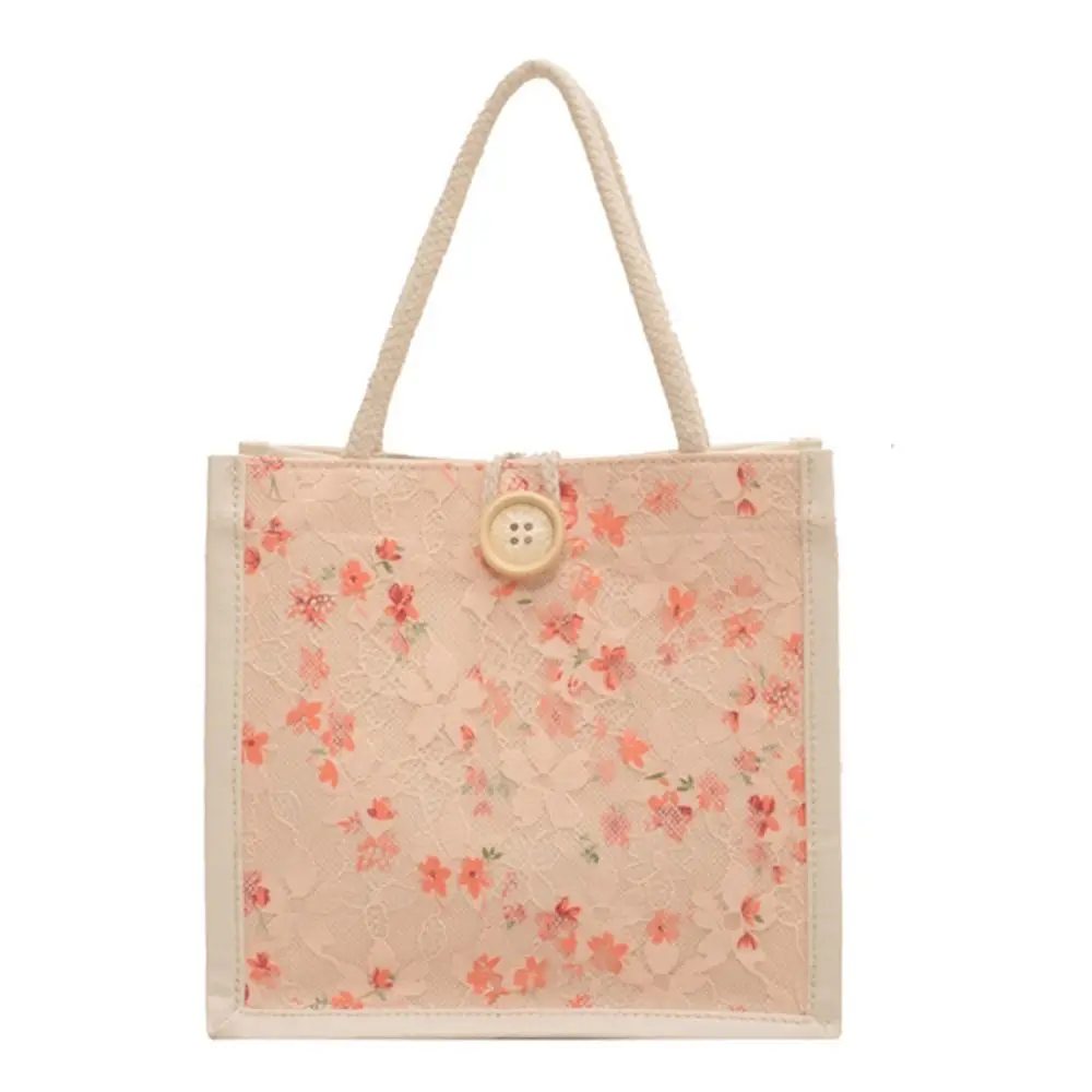 

Kawaii Flower Printed Canvas Bag Lace Large Capacity Cloth Handbag Mommy Bag Tote Bag Printing Cloth Lunch Bag Travel