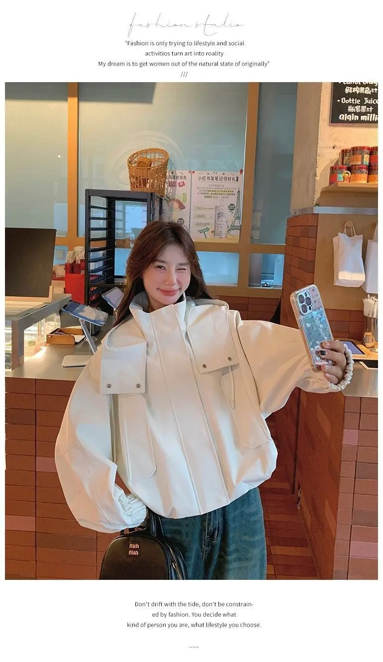 

Байкерские куртки Женская куртка для женщин Кожаные манжеты со вставками Slim-Fit Городской минимализм Молодежный влагоотводящий Хэллоуин OL