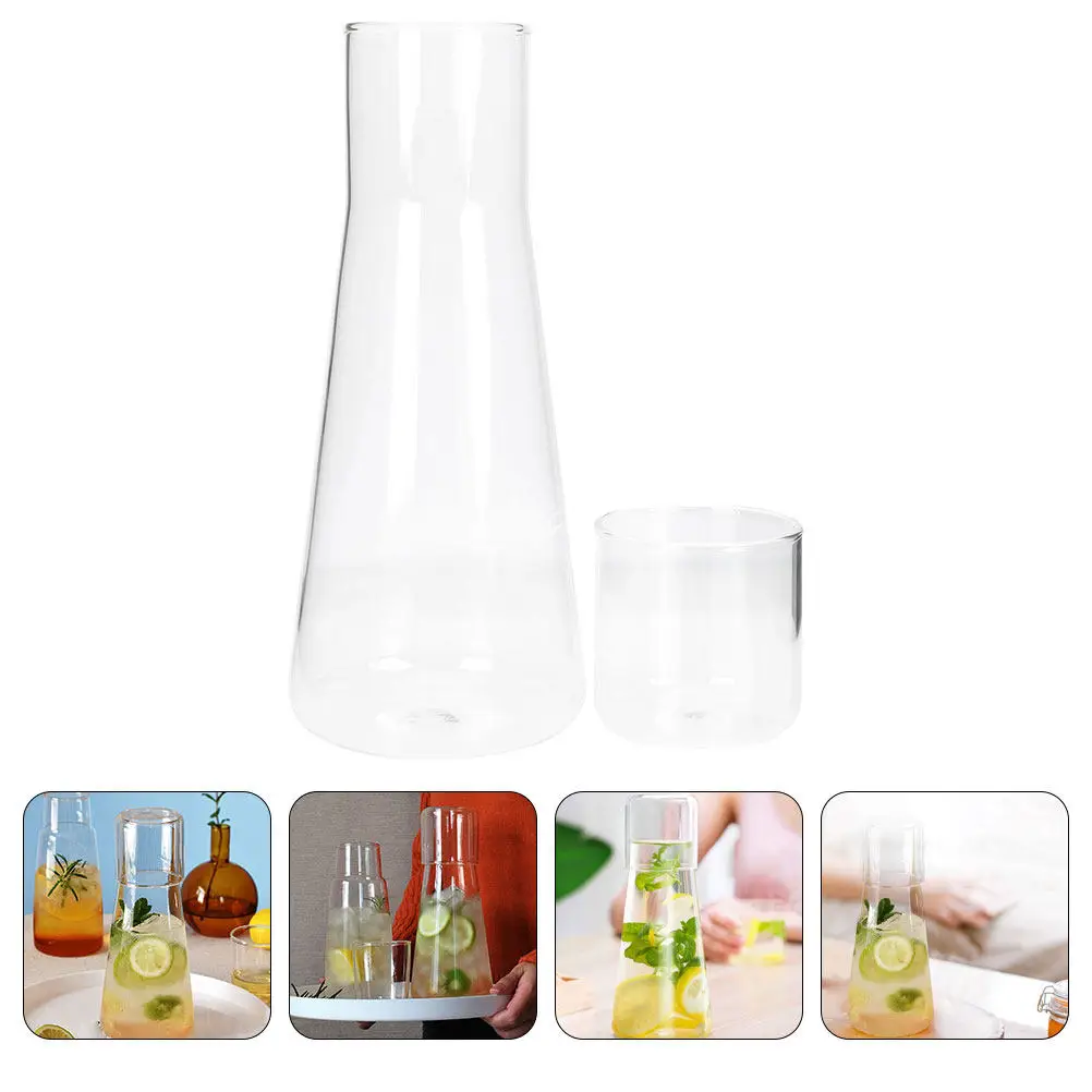 

1Set Glass Water Carafe with Cup Elegant Bedside Pitcher Set for Dormitory Living Room Bar Wedding Party Safe Non-Toxic Easy