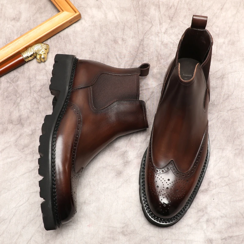 

Luxury Genuine Leather Men Ankle Boots Black Brown Slip On Elegant Dress Man Boots High Qualiti Formal Autumn Chelsea Boots Shoe