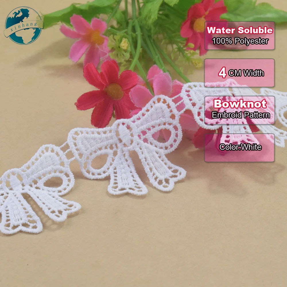 4cm White Polyester Lace Embroidery French Ribbon Fabric Guipure Diy Trims Warp Knitting Sewing Accessories Doll Dress#4360