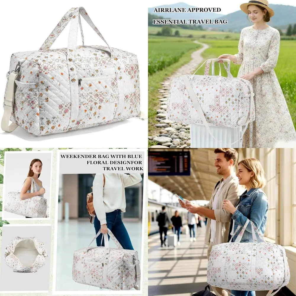 Quilted Travel Duffel Bag for Women: Versatile Weekender or Gym Bag with Zippered Pockets (Light Colored)