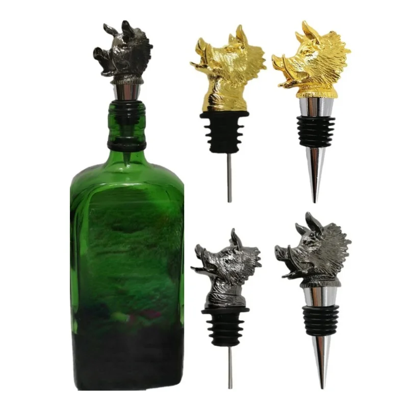 2pcs Classics Wild Boar Head Wine Pourers Zinc Alloy Art Wine Mouth Bar Family Practical Bottle Stopper Gift