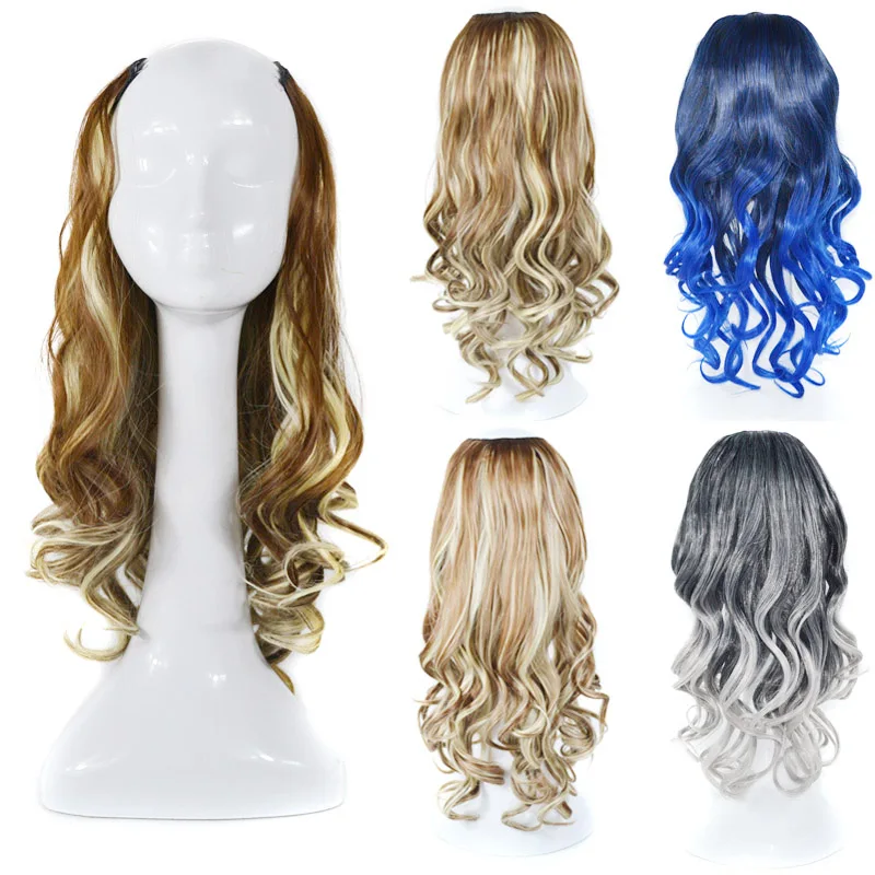 Zolin Daily Use Long Wavy Hair Wigs One Piece U-Shaped Clip in Half Head Wig Drag Queen Wavy Hair Extension Toupee Wig For Woman