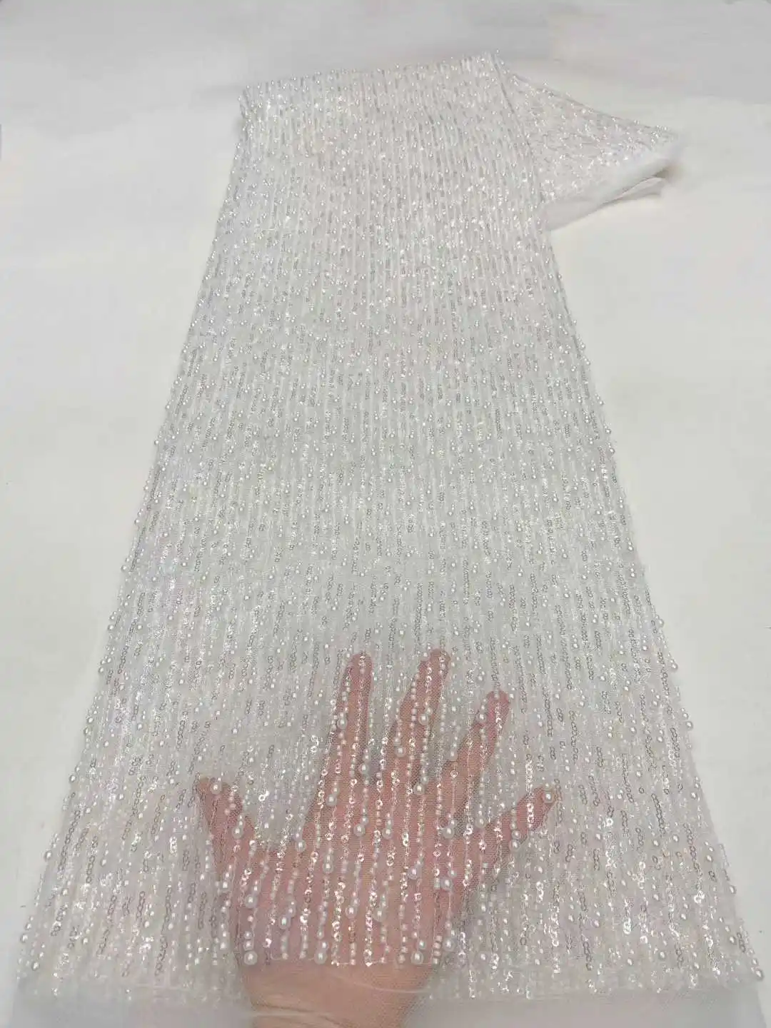 

2025 African Lace Fabric Sequins Beaded Embroidery Groom Nigerian Bridal High Quality French Tulle Lace Fabric For Wedding