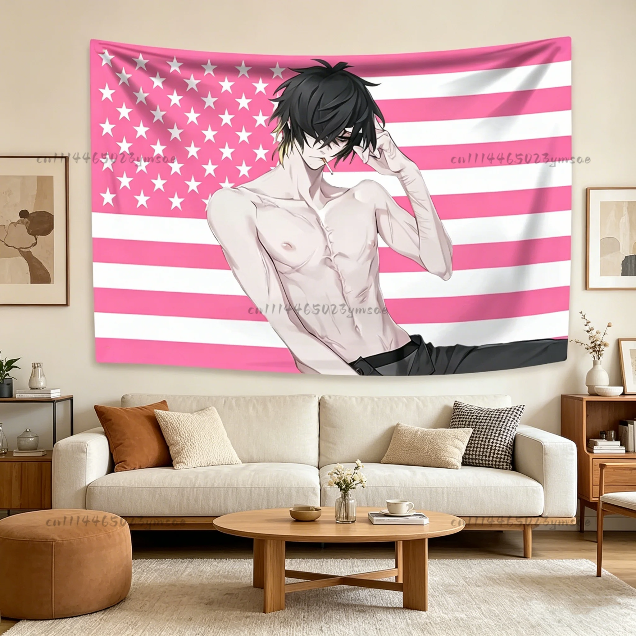 Creative Anime Tapestry S-Slow Damage Pink Flags Bedroom Dorm Wall Hanging Background Cloth Aesthetic Home Decor Wall Art Decor