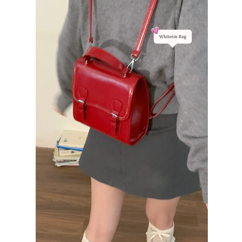 

Korea Portable Red Bag Women's 2024 New Trendy Fashion Backpack College Style All-match Design Simple Commuter Shoulder Bag