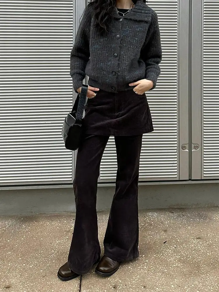 2025 Design Sense Stacked Corduroy Skirt Pants Women's Fake Two Piece Micro Horn Floor Pulling Pants