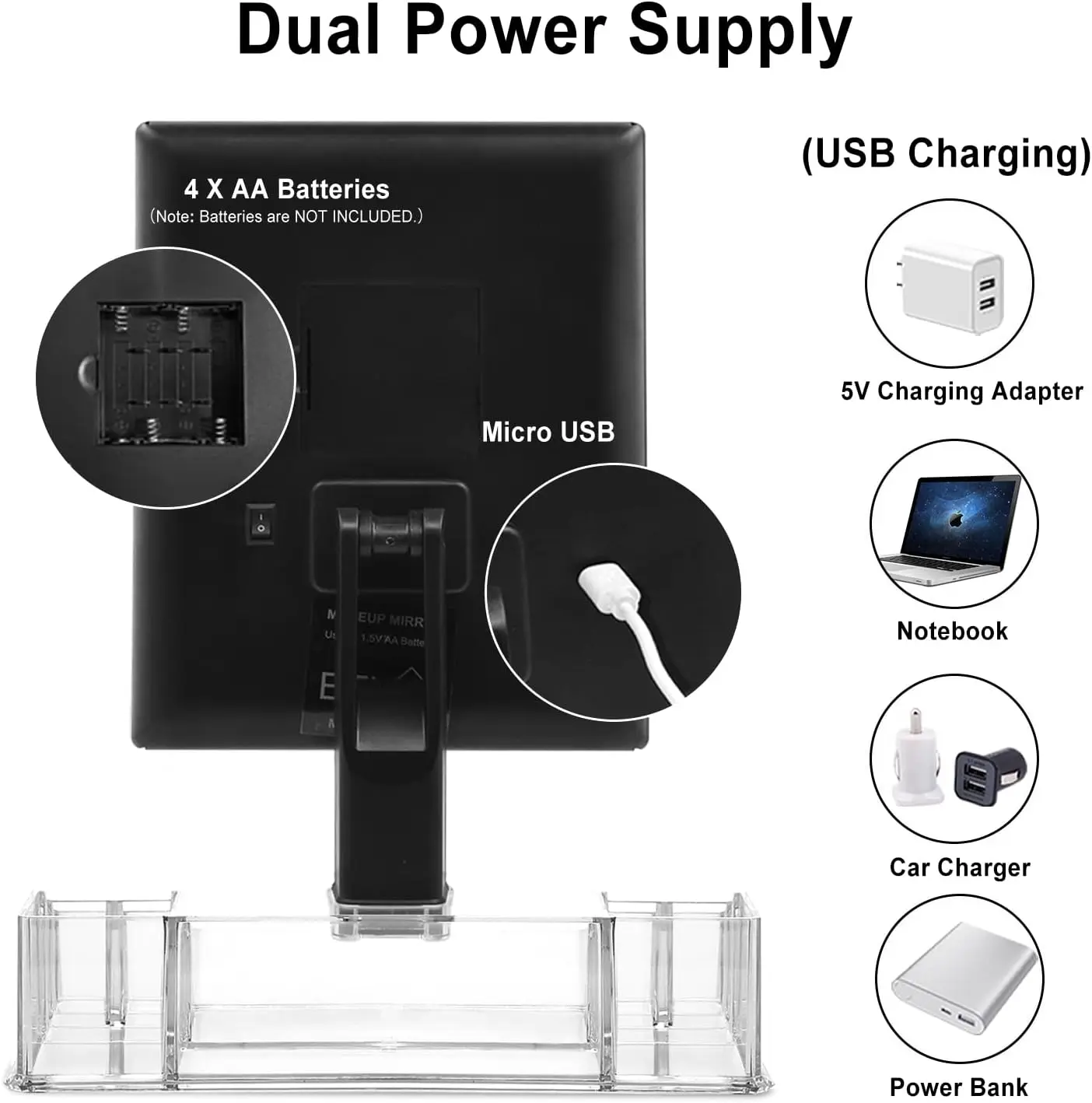 Schmink spiegel mit Lichtern und-3x/2x Vergrößerung, dreifach gefalteter kosmetischer Kosmetik spiegel mit 24 LED-Licht, Touchscreen, 180 Adju