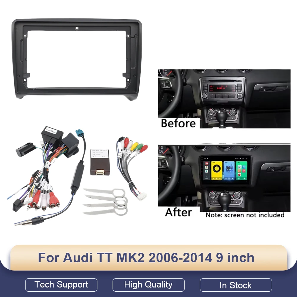 

Для Audi TT MK2 2006-2014: 9-дюймовая рамка для автомагнитолы 2 DIN, монтажный комплект, панель стереосистемы, жгут проводов, кабель питания, адаптер Canbus