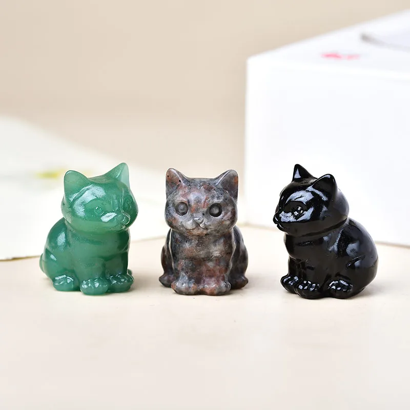 Natural Crystal Carved Cat 1.18-inch Mini Halloween Gift Quirky Design Excellent Choice for Any Occasion