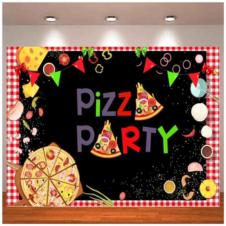 Pizza Party Photography Backdrop Kids Cooking Theme Birthday Banner Decor Dessert Children Baby Shower Newborn Red Background