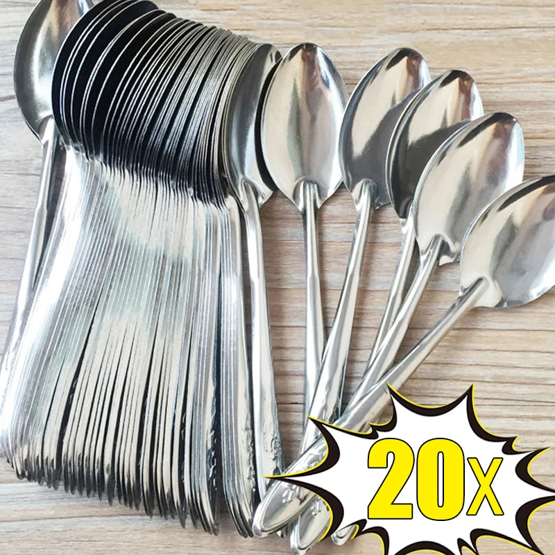 5/20pcs Long Handled Stainless Steel Spoons Coffee Ice Cream Dessert Tea Spoon Watermelon Scoops Kitchen Tableware Accessories