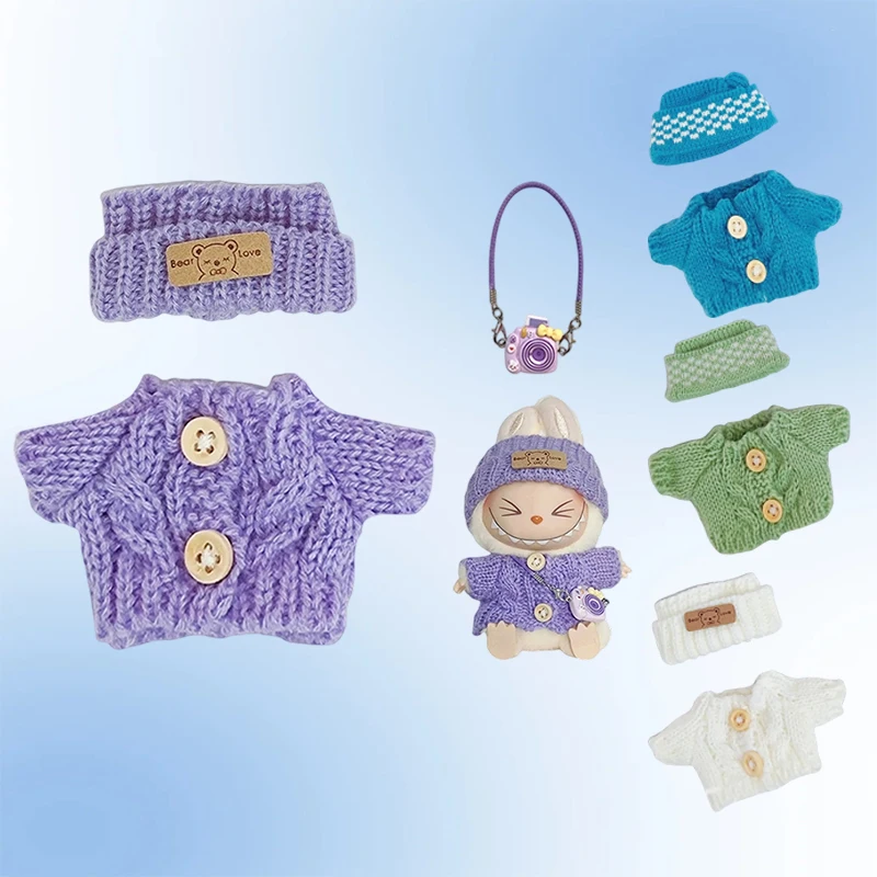 

17cm clothes for Labubu I II Dolls Cute Clothing 5 Colors Mesh Sweater and Hat Set Accessories Clothing Plush Doll Clothing