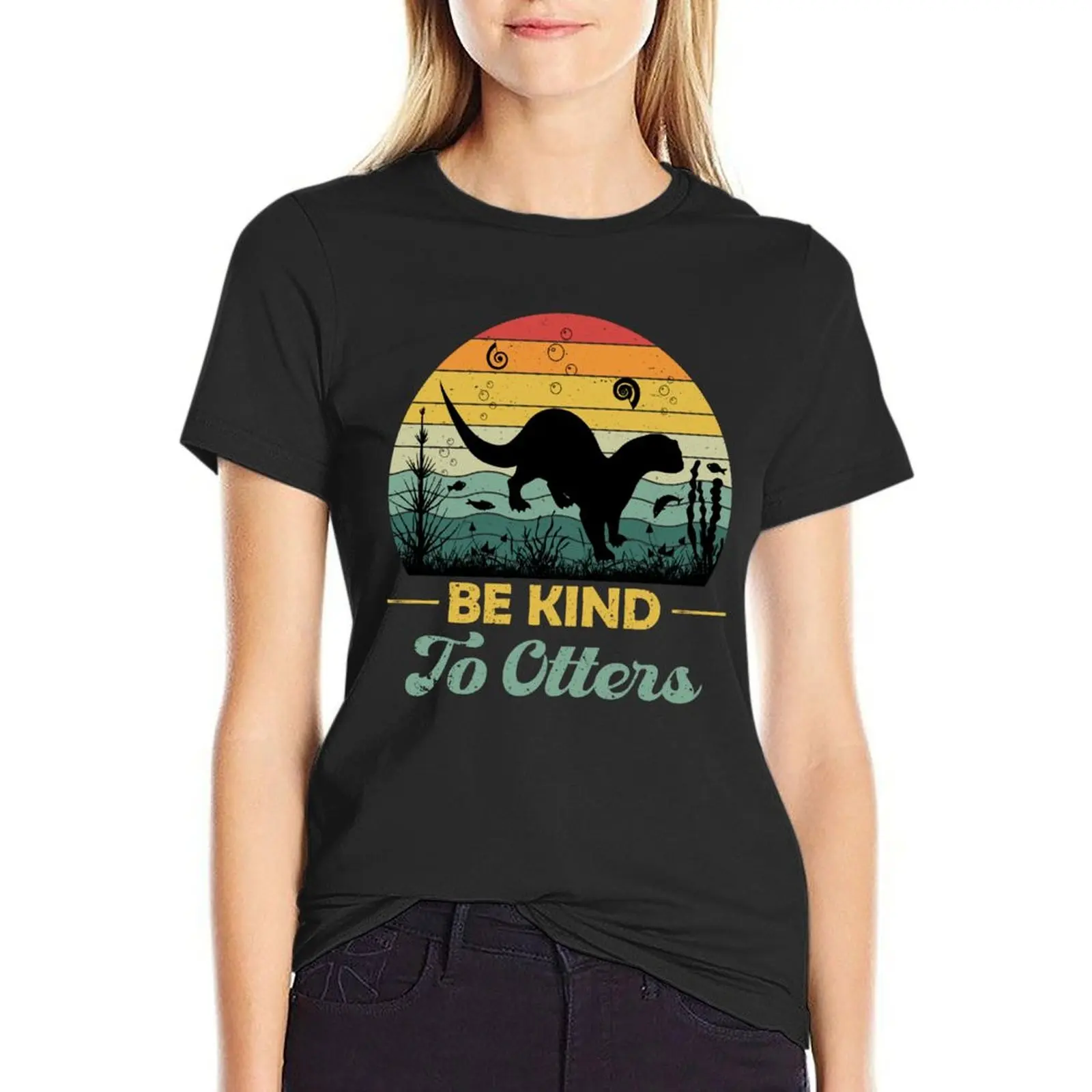 

Be Kind To Otters Retro T-shirt funny vintage clothes female Top Women
