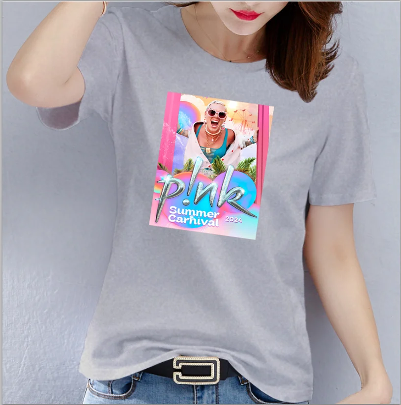 100% Cotton P!nk Singer Summer Carnival 2024 Festival Uni T Shirt Men Women Pink Tshirt  Oversized T-shirt Fashion Woman  Tops