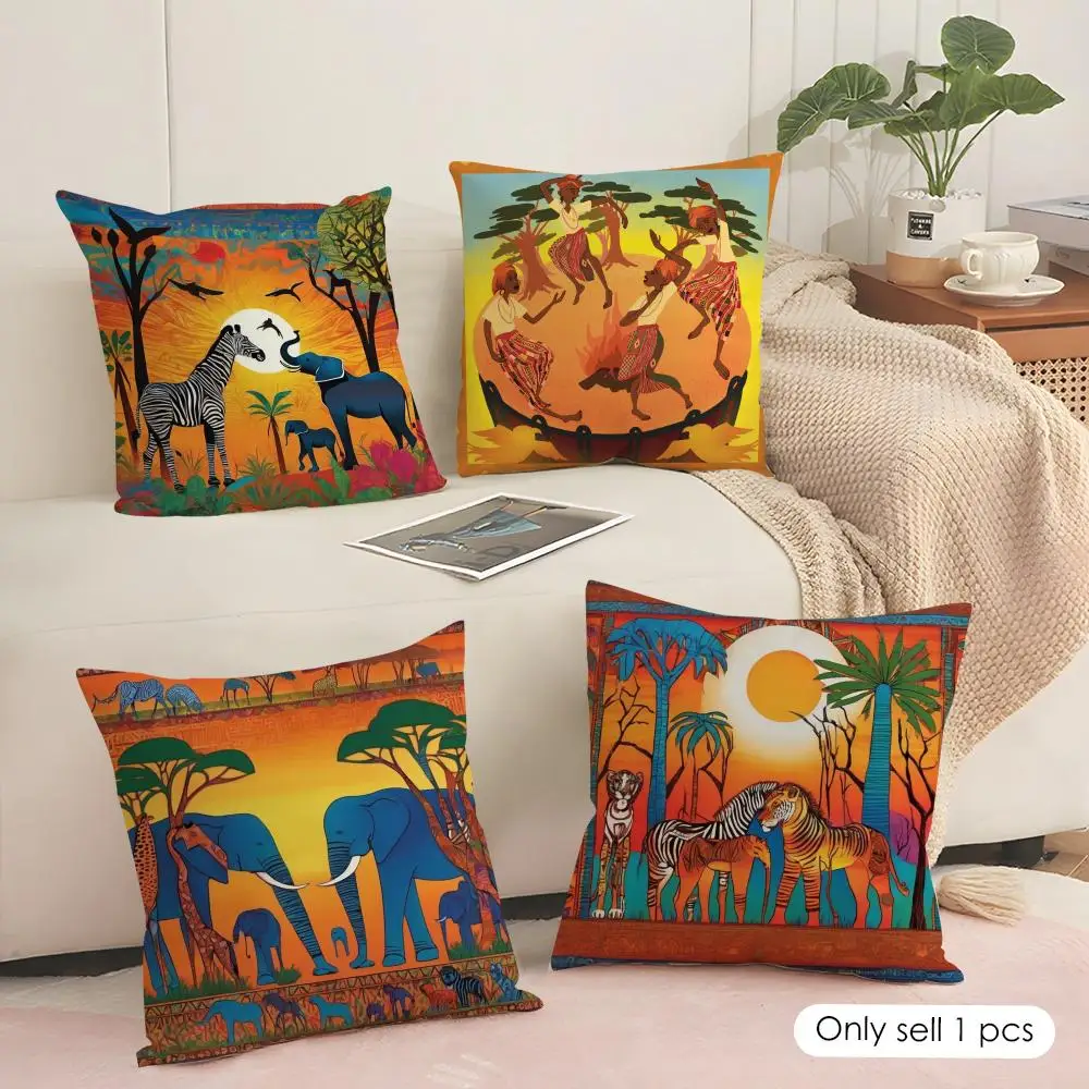 African Inspired Abstract Art Cushion Cover Soft Short Plush Pillow Cover Smooth Cozy Texture Aesthetic Cushion Case Home Decor