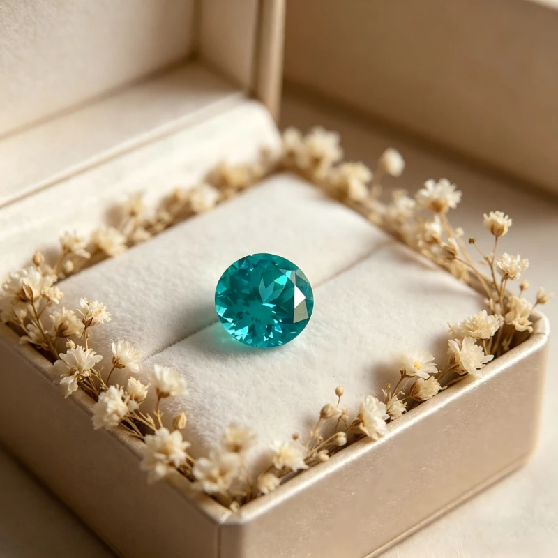Paraiba Neonblauer Synthetischer Edelstein in Runder Form mit Zertifikat Verfügbar in Mehreren Formen Wählbar – Detail 5