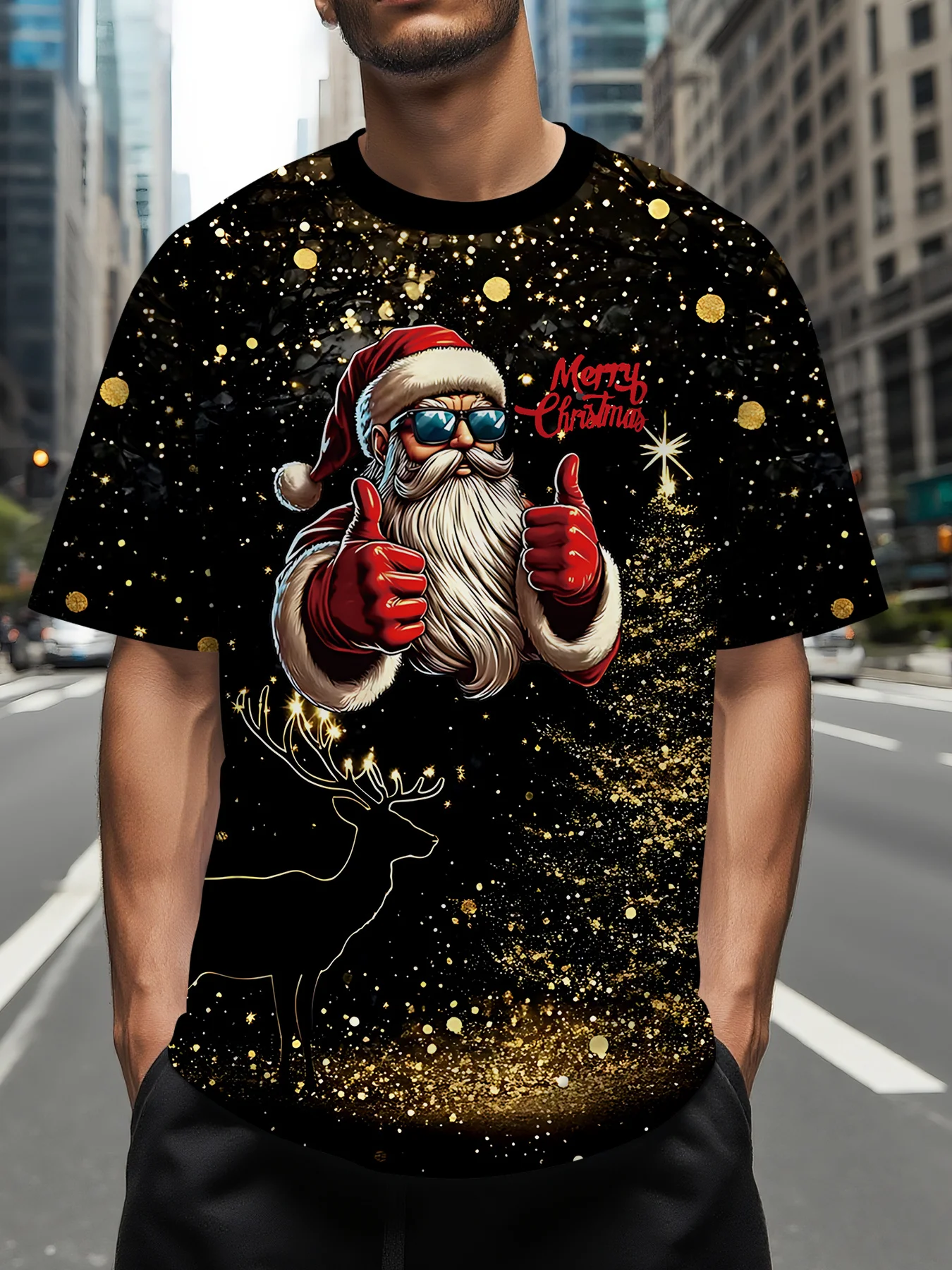 

Christmas Element Pattern Men's T-Shirt 3D Santa Claus 3D Printed Funny Pullover Summer Festive Party Oversized Men Clothing Top