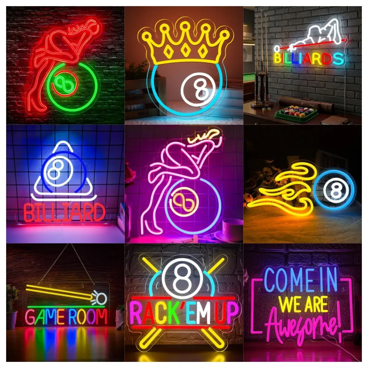 5V USB LED Neon Crown Billiards Girl Game Room Luminous Decorative Light