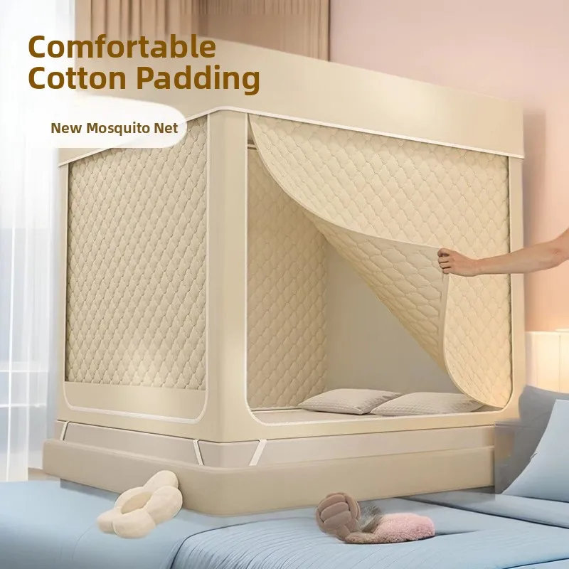 

Теплый навес для кровати для домашнего использования, противоветровая москитная сетка, пылезащитная хлопковая палатка на молнии, квадратный каркас, железная художественная краска для выпечки