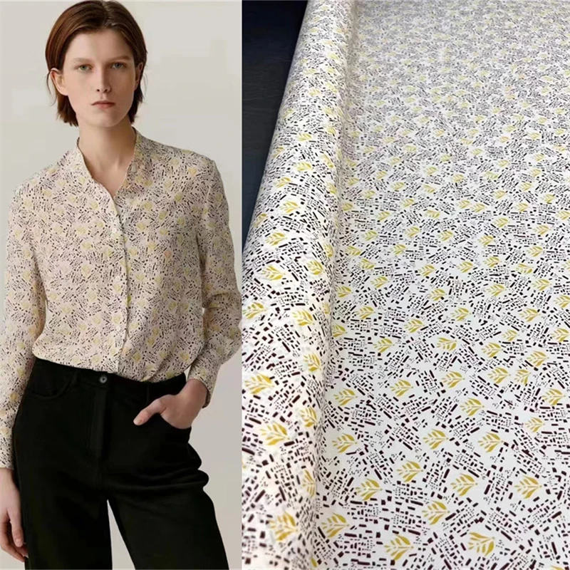 Big Brand New Summer Elastic Double Qiao Crepe Fabric DIY Women's Clothing Geometric Small Floral Print Natural Silk Fabric