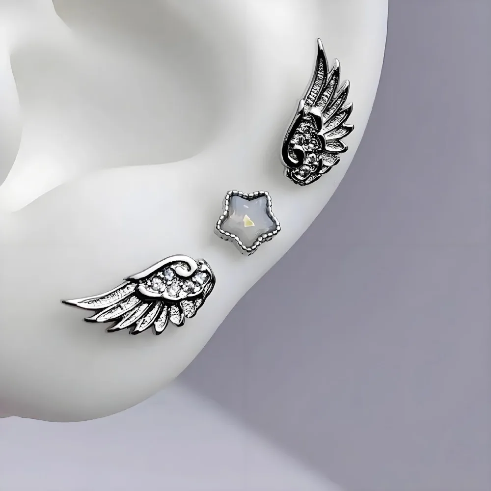 Fashion Wings Stainless Steel Ear Bone Nail Shiny Trendy Earring for Women Accessories Stud Earrings with Niche Design New