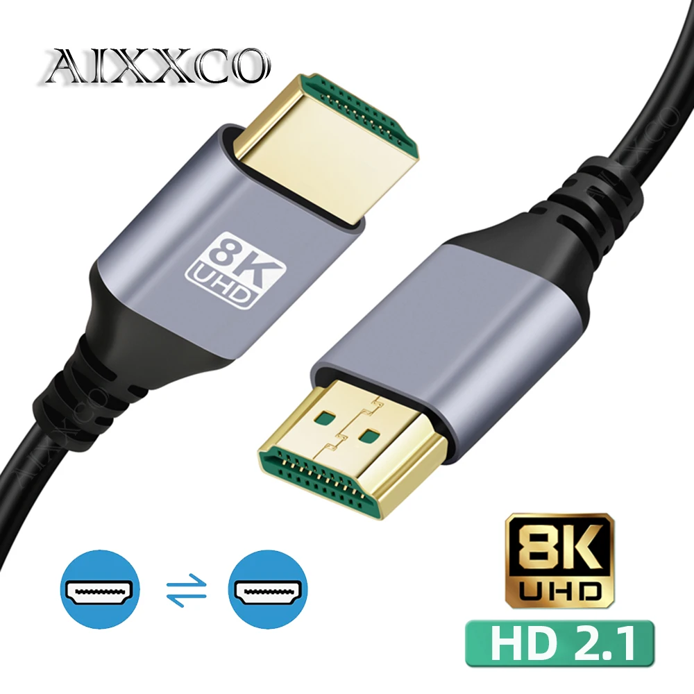 AIXXCO-Cable 2,1 Compatible con HDMI, 8K @ 60Hz, 4K @ 120Hz, 48Gbps, HDR de Ultra alta velocidad para proyector de ordenador portátil, PS4, PS5, HDTV