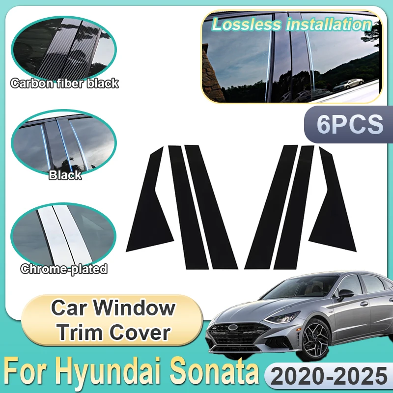 

Car Window Covers For Hyundai Sonata Accessories 2020~2025 DN8 MK8 Pillar Stickers Black Carbon Fiber Silver B C Column Tools